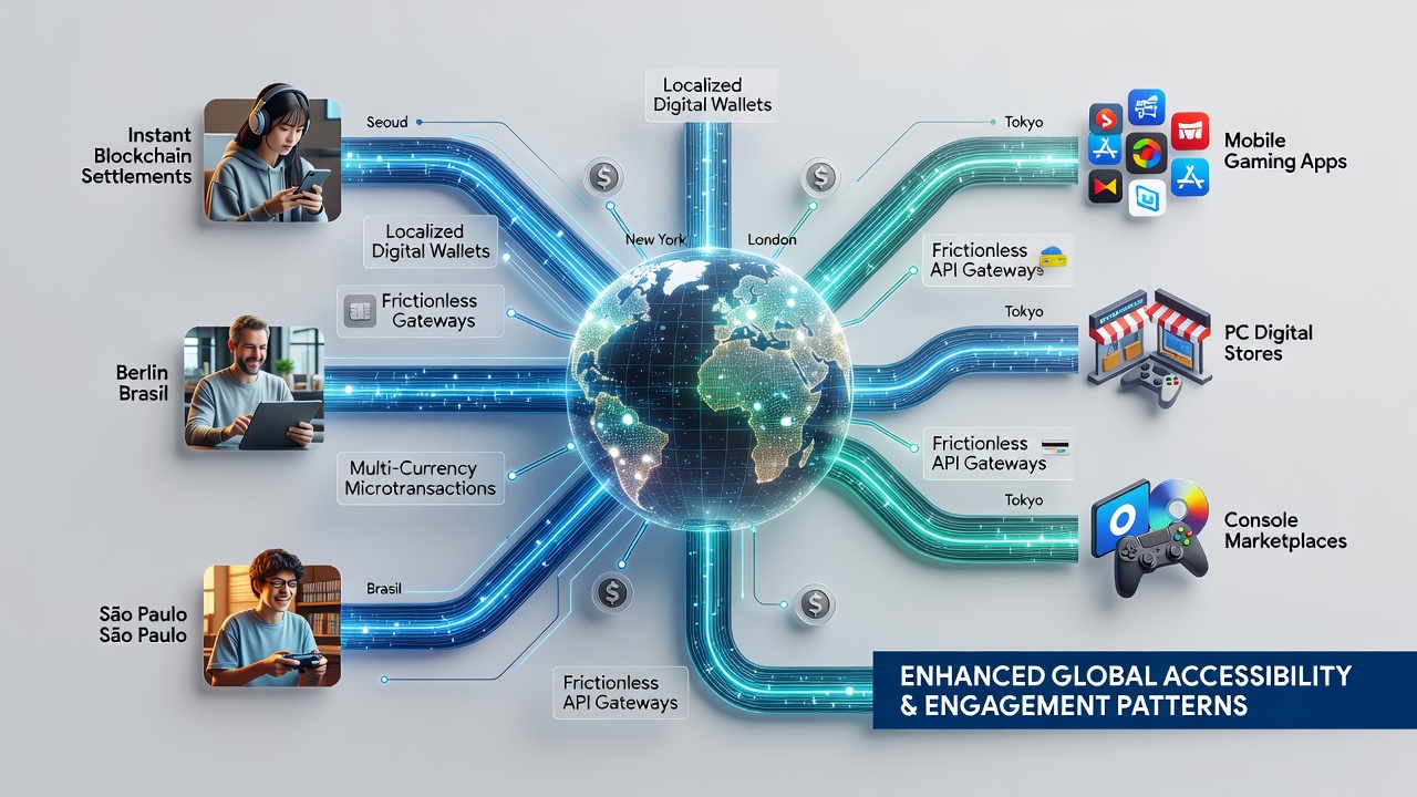 Digital interface showing diverse wagering games unlocked through streamlined international payments