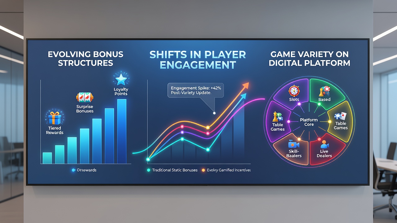 Infographic showing player movement between bonus rewards and diverse game selections on an interactive dashboard